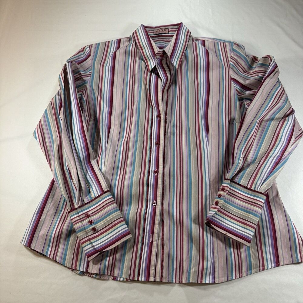 PINK Women’s Multicolor Striped Collared Button-Up Shirt Long Sleeve Size 20